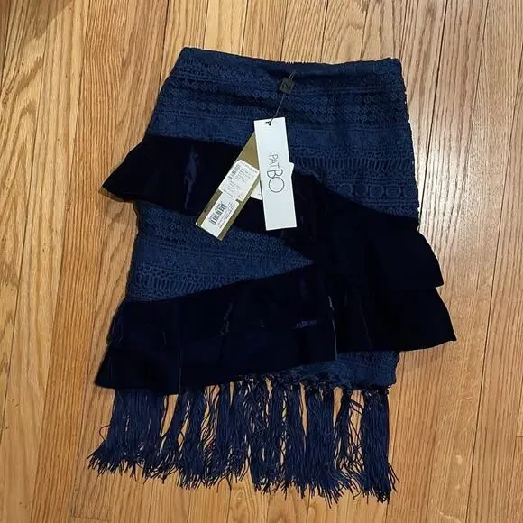 PatBo navy velvet and crochet fringe skirt size 0 brazil 32 - Picture 6 of 10